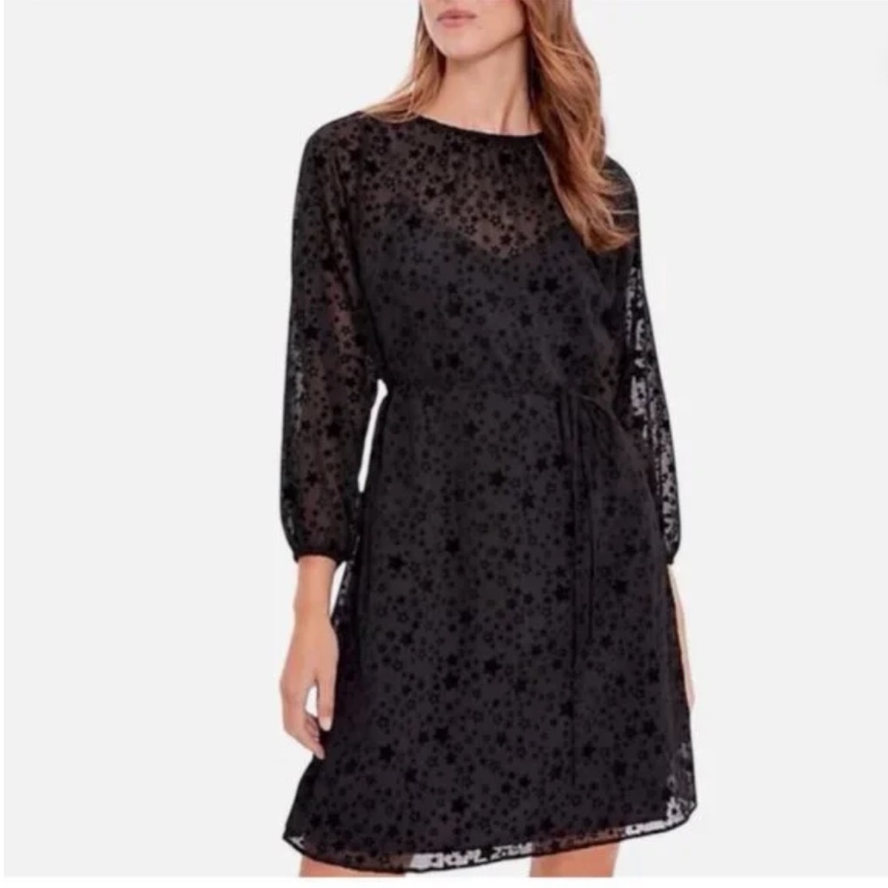 Loft Star Tie Waist Dress Black Size Small Petite Whimsigoth Velvet Celestial